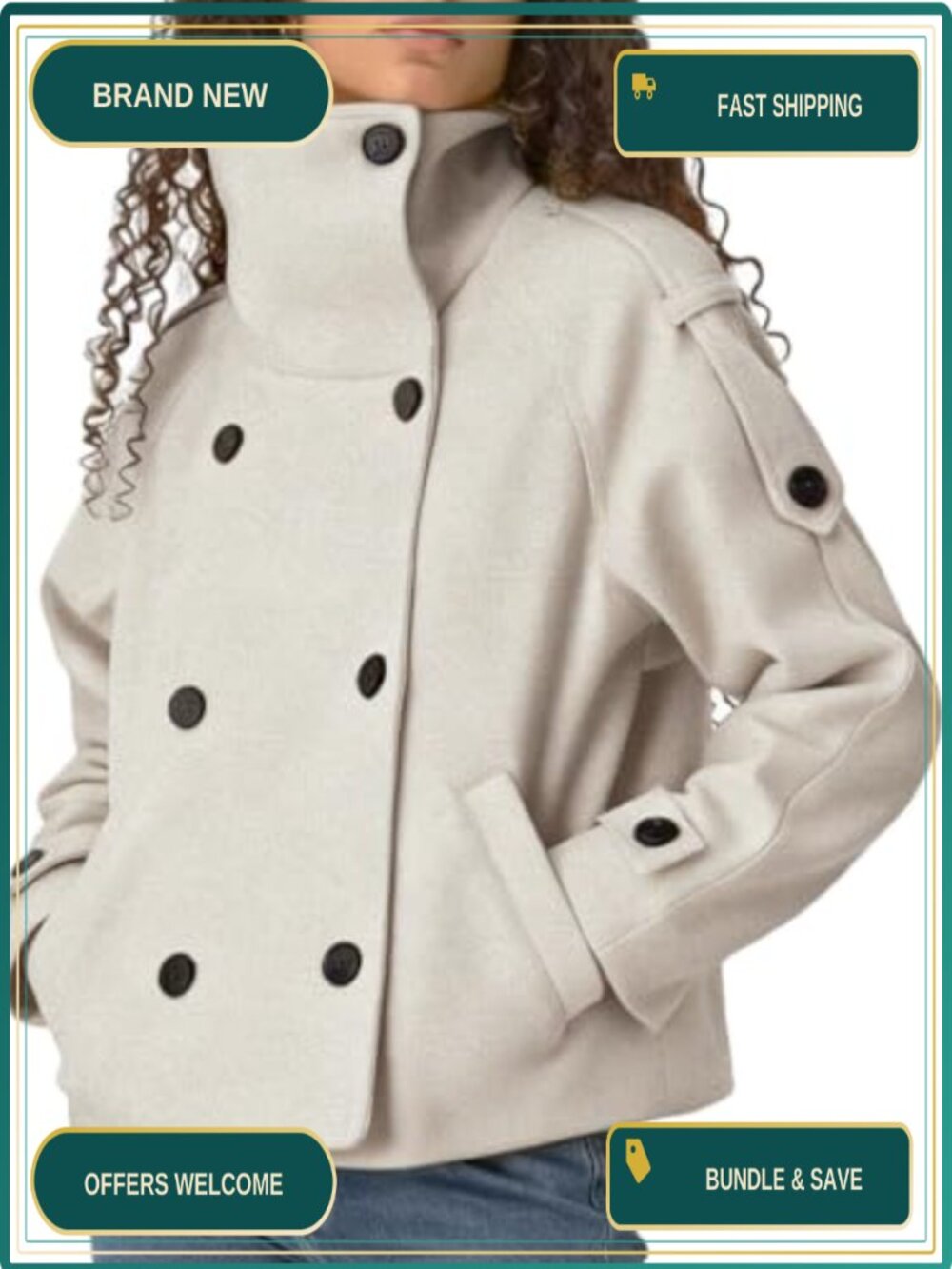 Wool Blend Cropped Peacoat Double Breasted Short Trench Coat